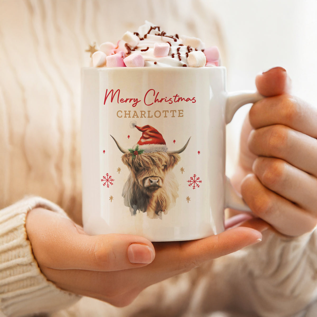 Personalised Highland Cow Christmas Mug for Christmas