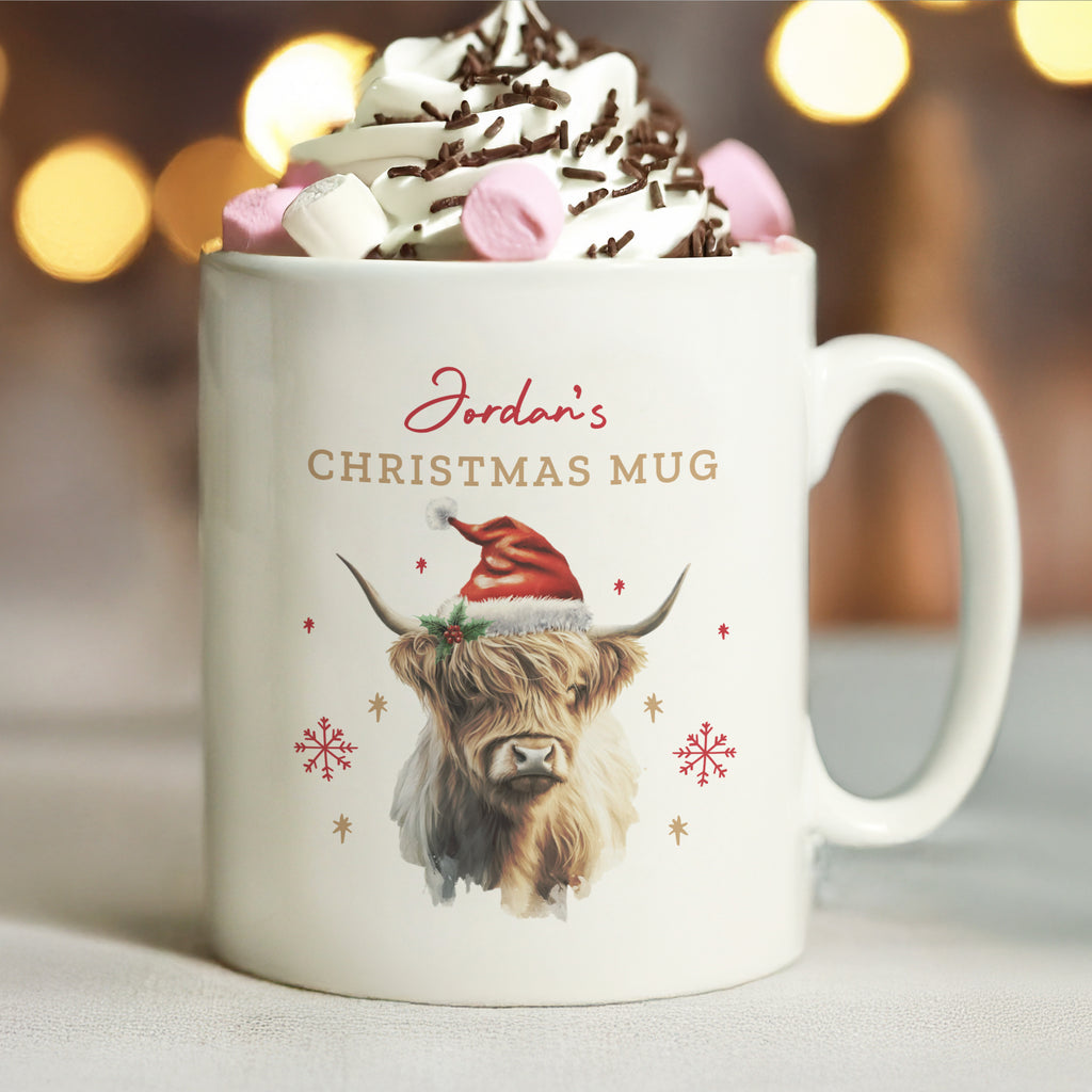Personalised Highland Cow Christmas Mug for Christmas