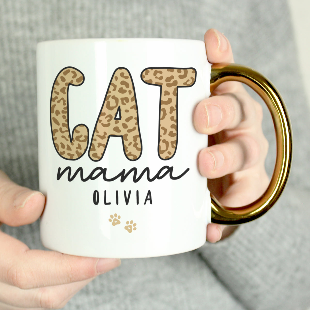 Personalised Cat Mama Gold Handle Mug | Mother's Day Gift