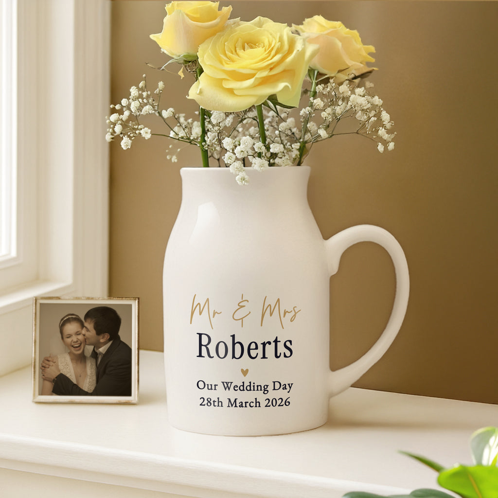 Personalised Black & Gold Free Text Jug Vase | Vases | Wedding Gift