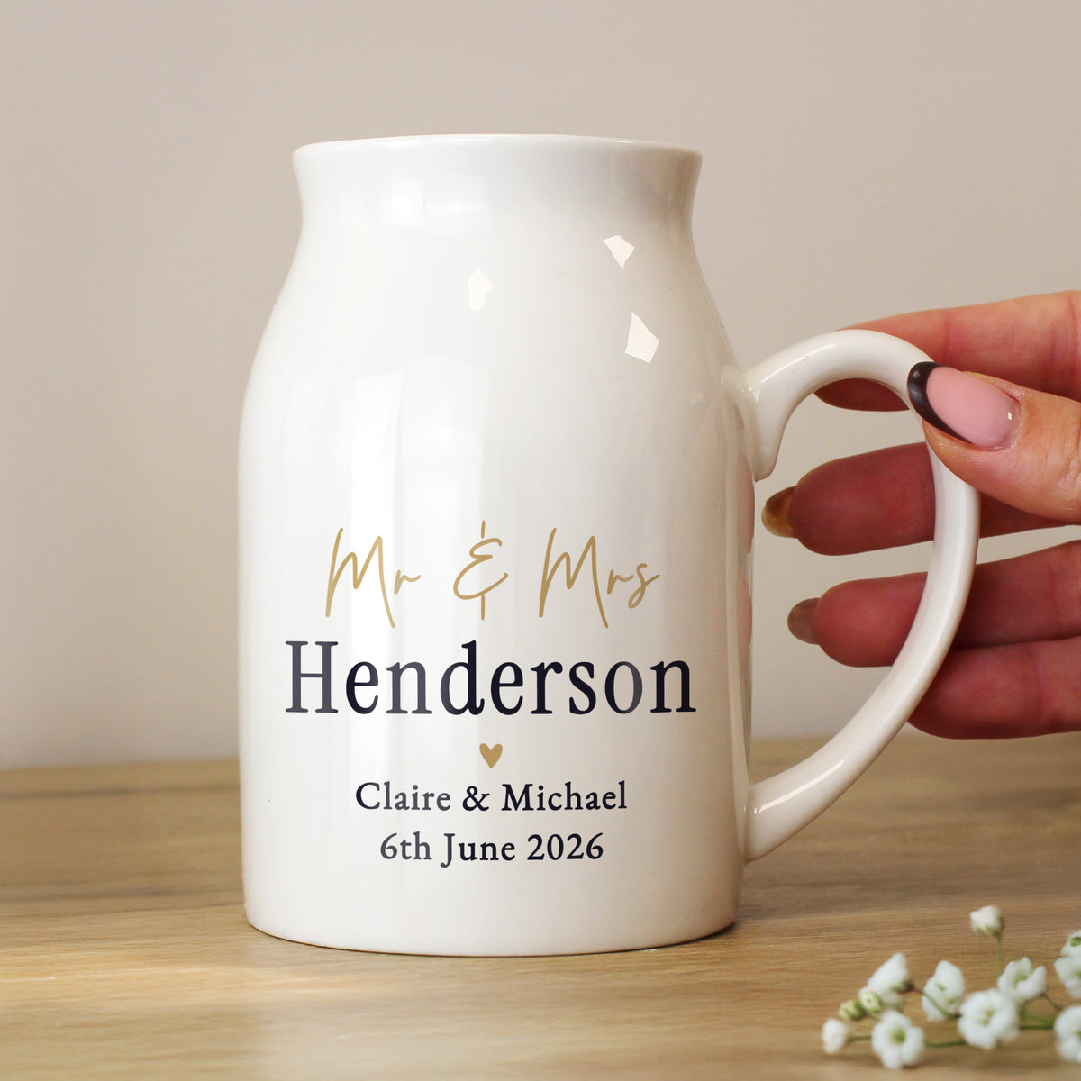 Personalised Black & Gold Free Text Jug Vase | Vases | Wedding Gift