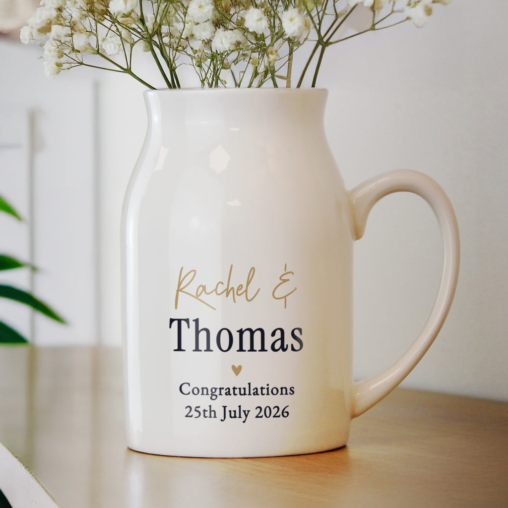 Personalised Black & Gold Free Text Jug Vase | Vases | Wedding Gift