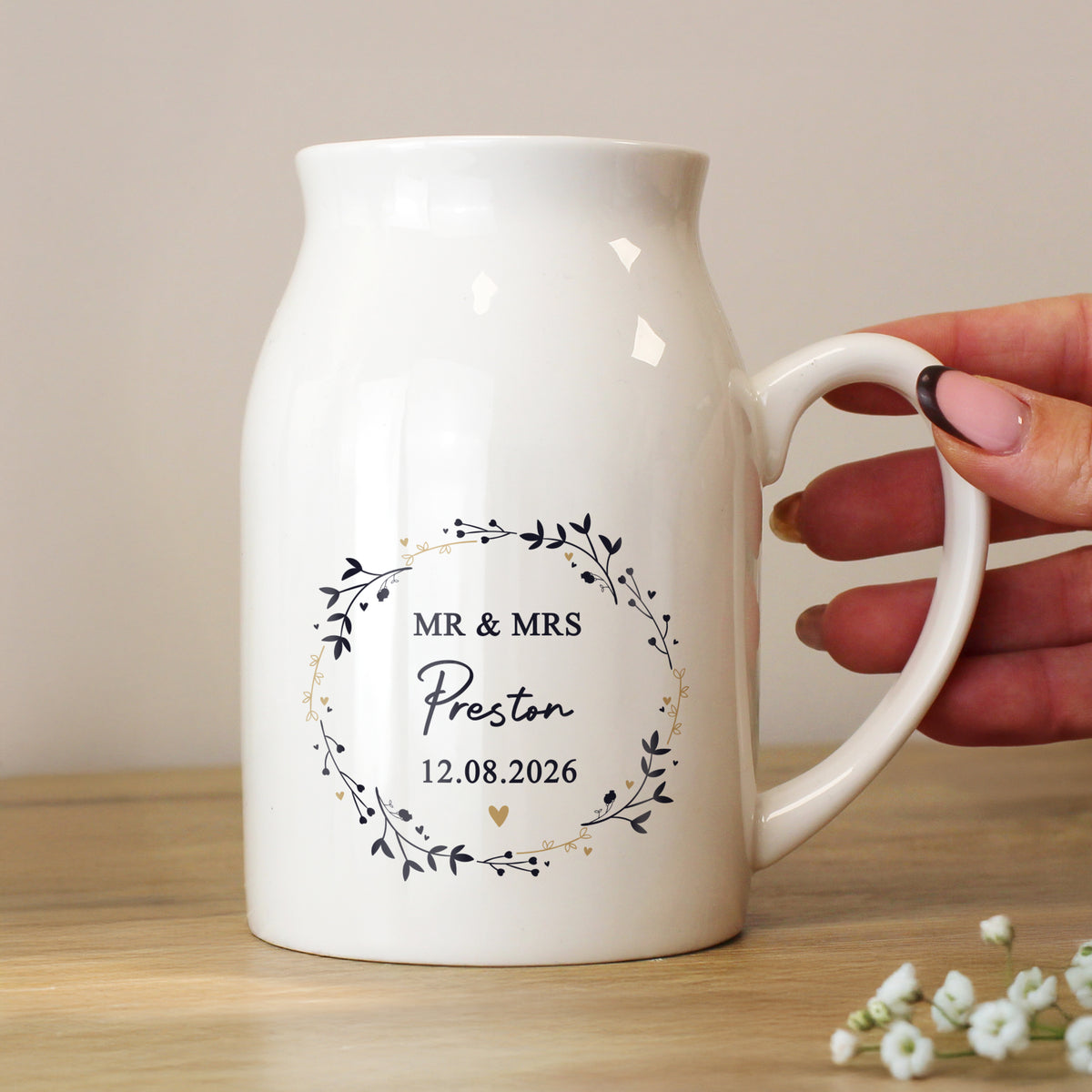 Personalised Black & Gold Wreath Jug Vase | Vases | Inspired Creative Gifts