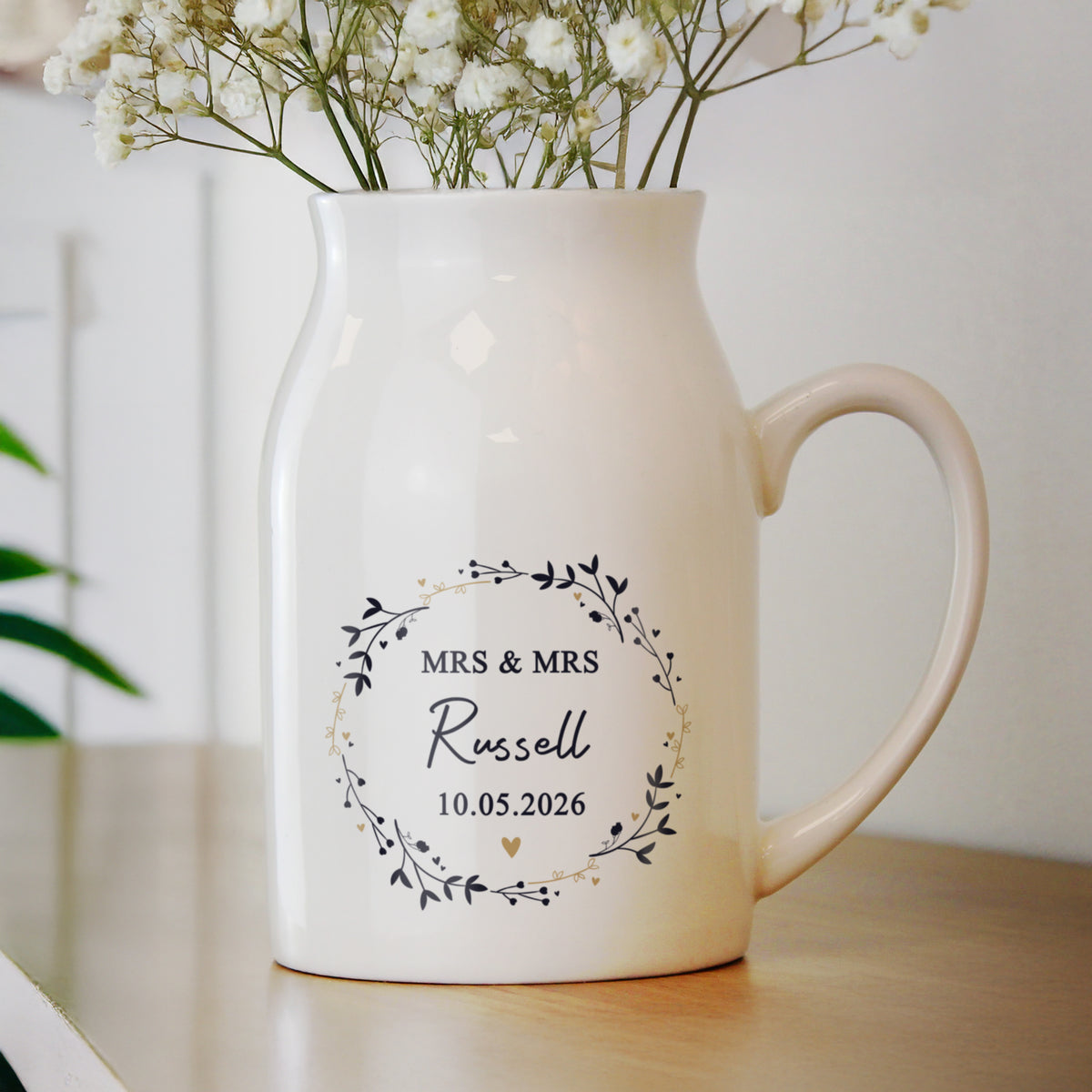 Personalised Black & Gold Wreath Jug Vase | Vases | Inspired Creative Gifts