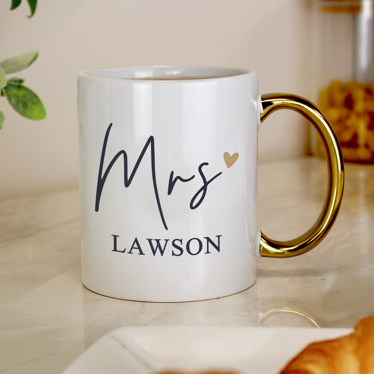 Personalised Mrs Gold Handle Mug | Wedding Gift