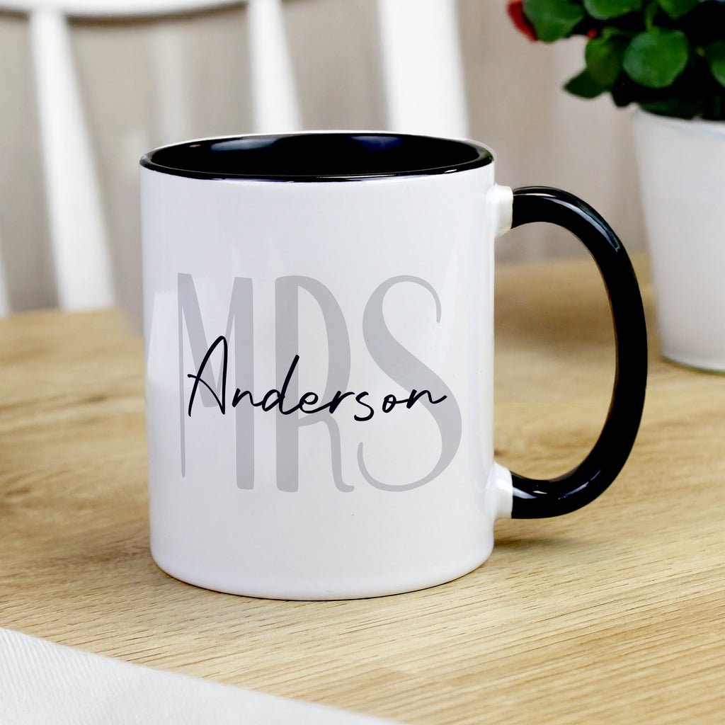 Personalised Mrs Black Handle Mug for Wedding