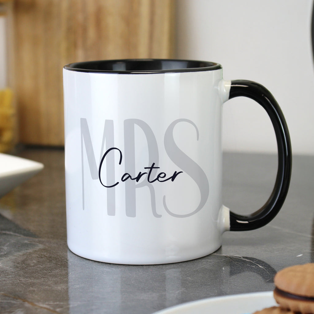 Personalised Mrs Black Handle Mug for Wedding