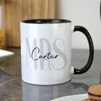 Personalised Mrs Black Handle Mug for Wedding