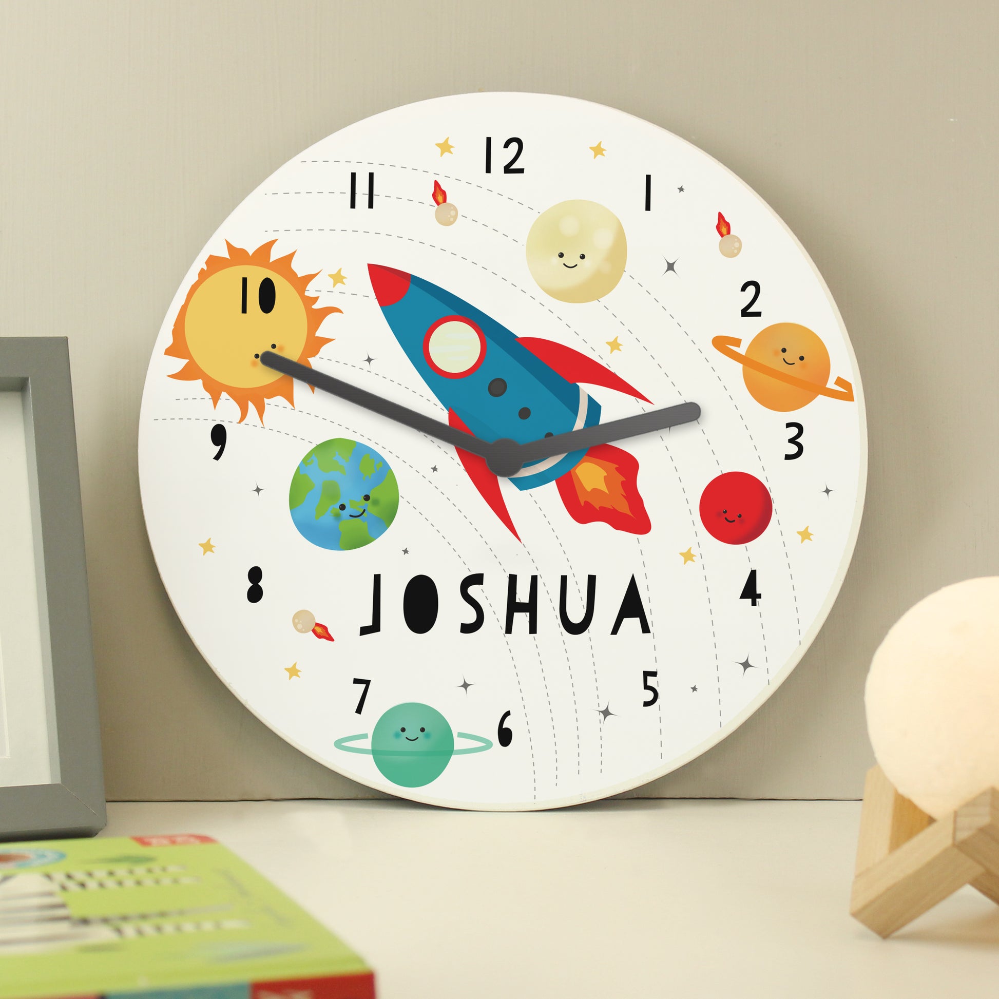 Personalised Rocket in Space Large Wooden Clock - Inspired Creative Gifts
