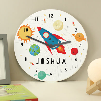 Personalised Rocket in Space Large Wooden Clock - Inspired Creative Gifts