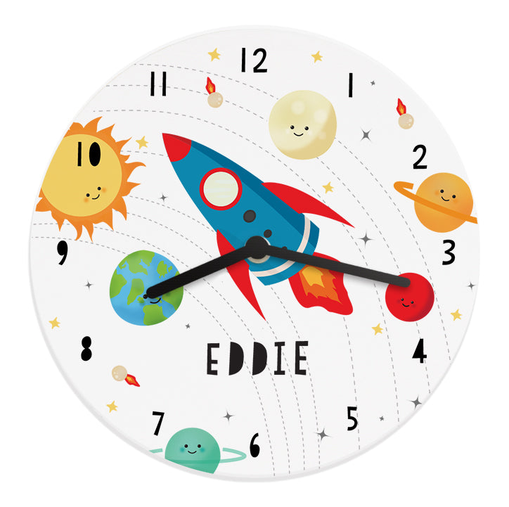 Personalised Rocket in Space Large Wooden Clock - Inspired Creative Gifts