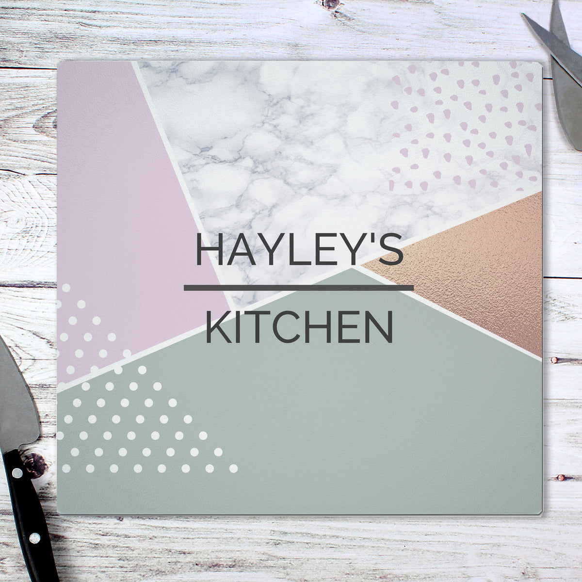 Personalised Geometric Glass Chopping Board/Worktop Saver | Gift for Her