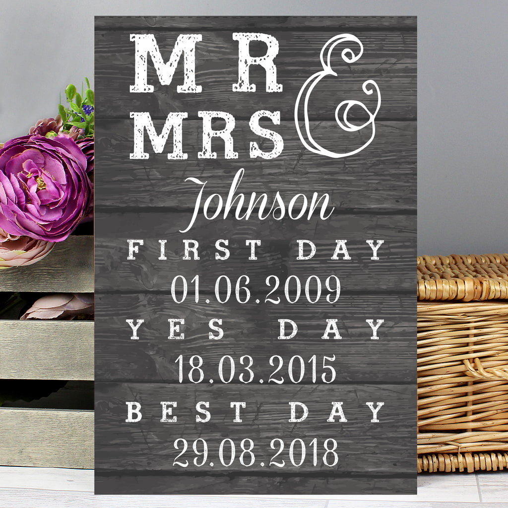 Personalised Mr & Mrs First Day Yes Day & Best Day Metal Sign | Gift for Her