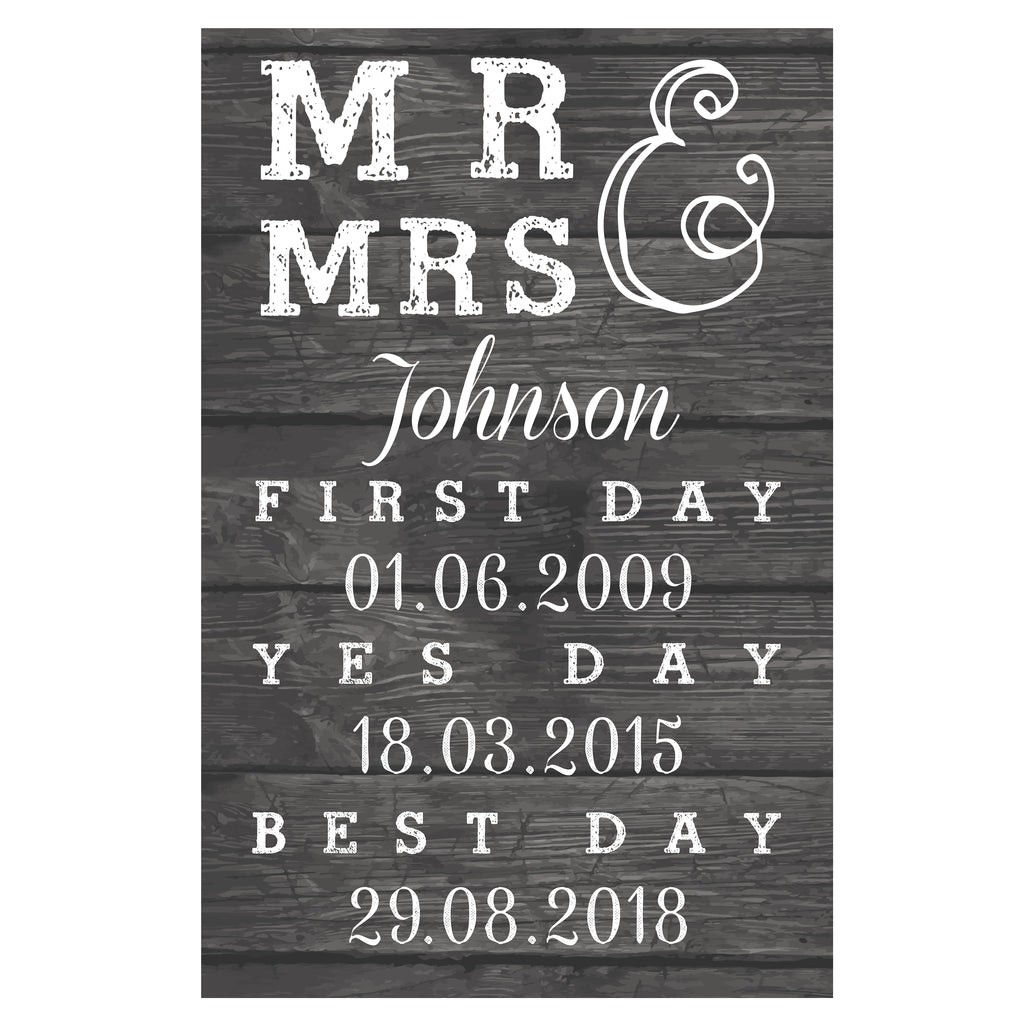 Personalised Mr & Mrs First Day Yes Day & Best Day Metal Sign | Gift for Her
