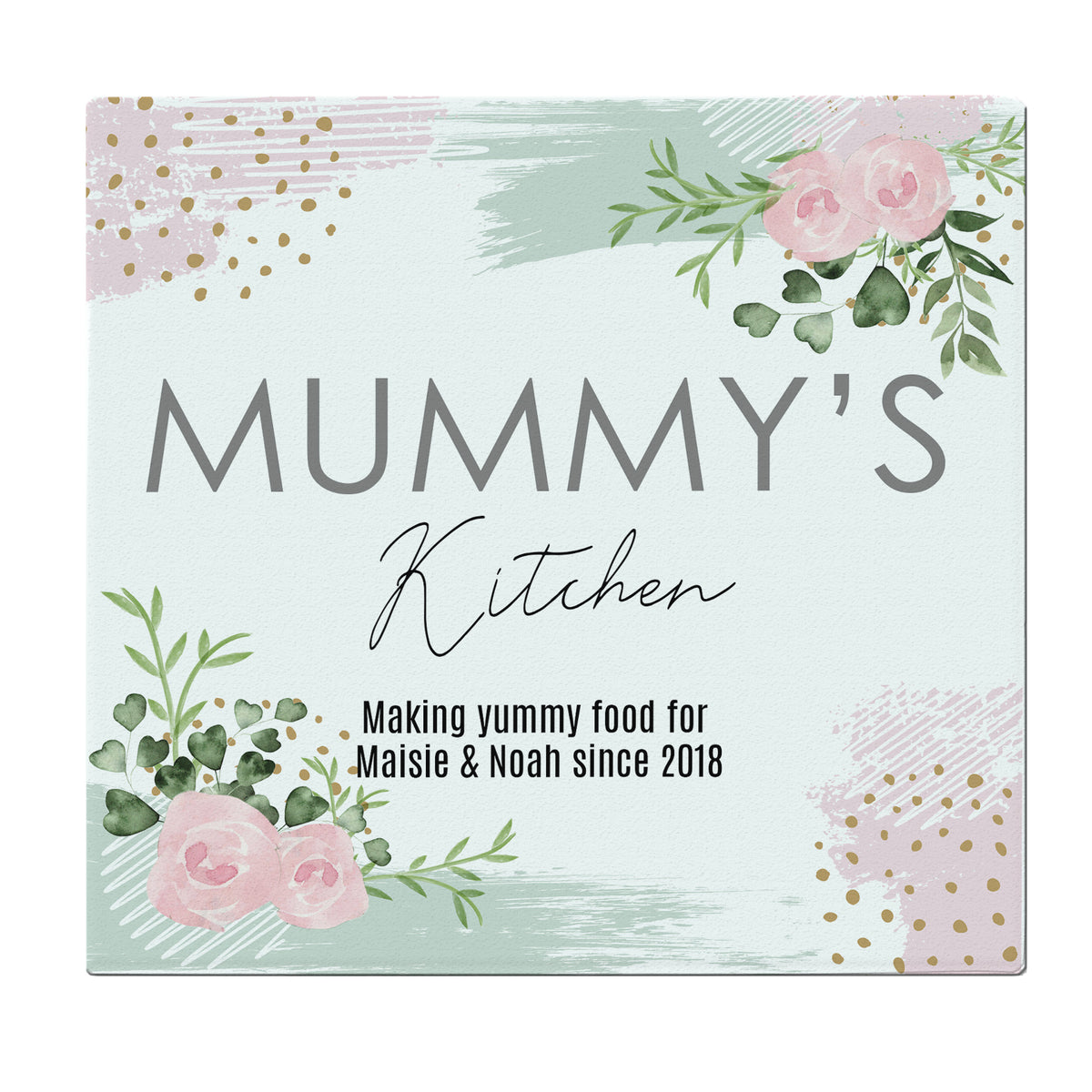Personalised Abstract Rose Glass Chopping Board/Worktop Saver for Christmas