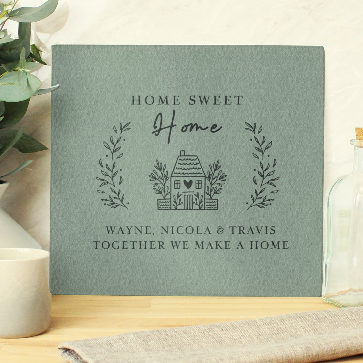 Personalised HOME Glass Chopping Board/Worktop Saver for Mother's Day