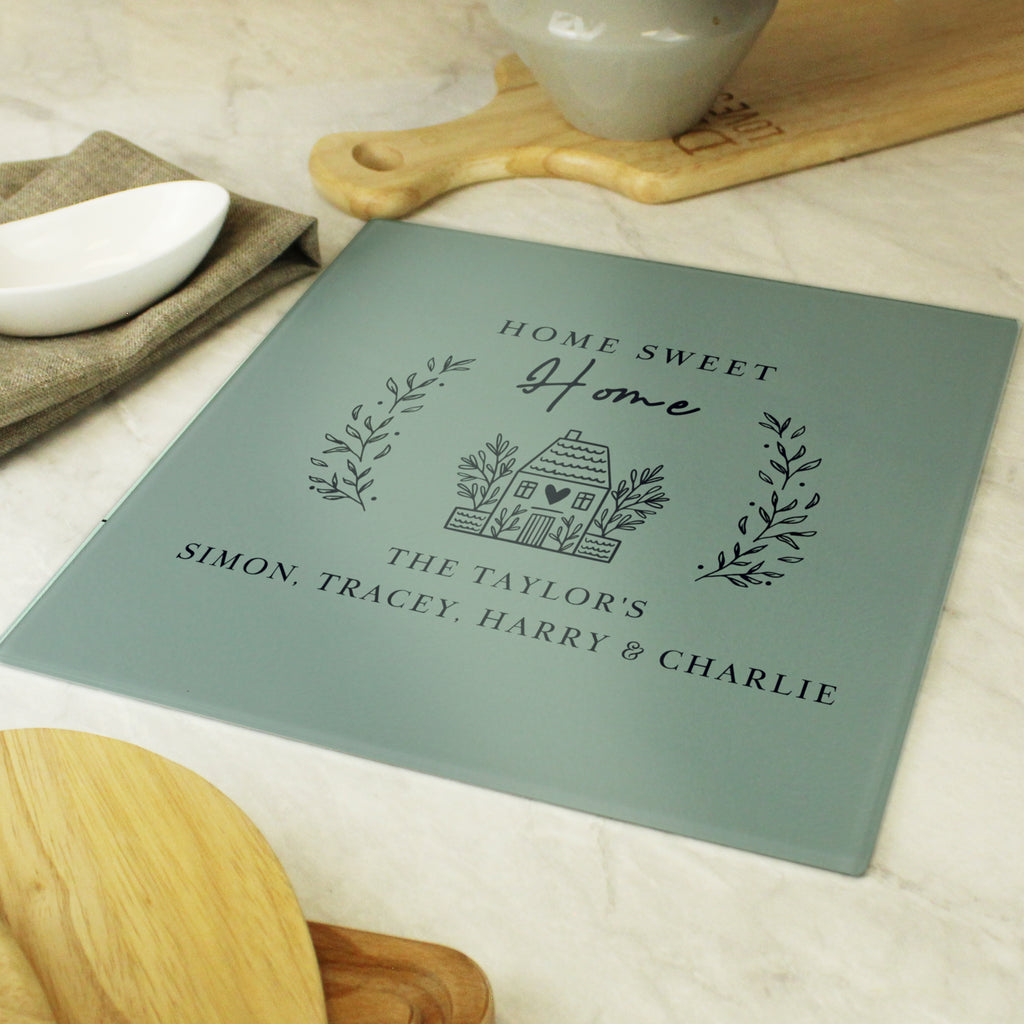 Personalised HOME Glass Chopping Board/Worktop Saver for Mother's Day
