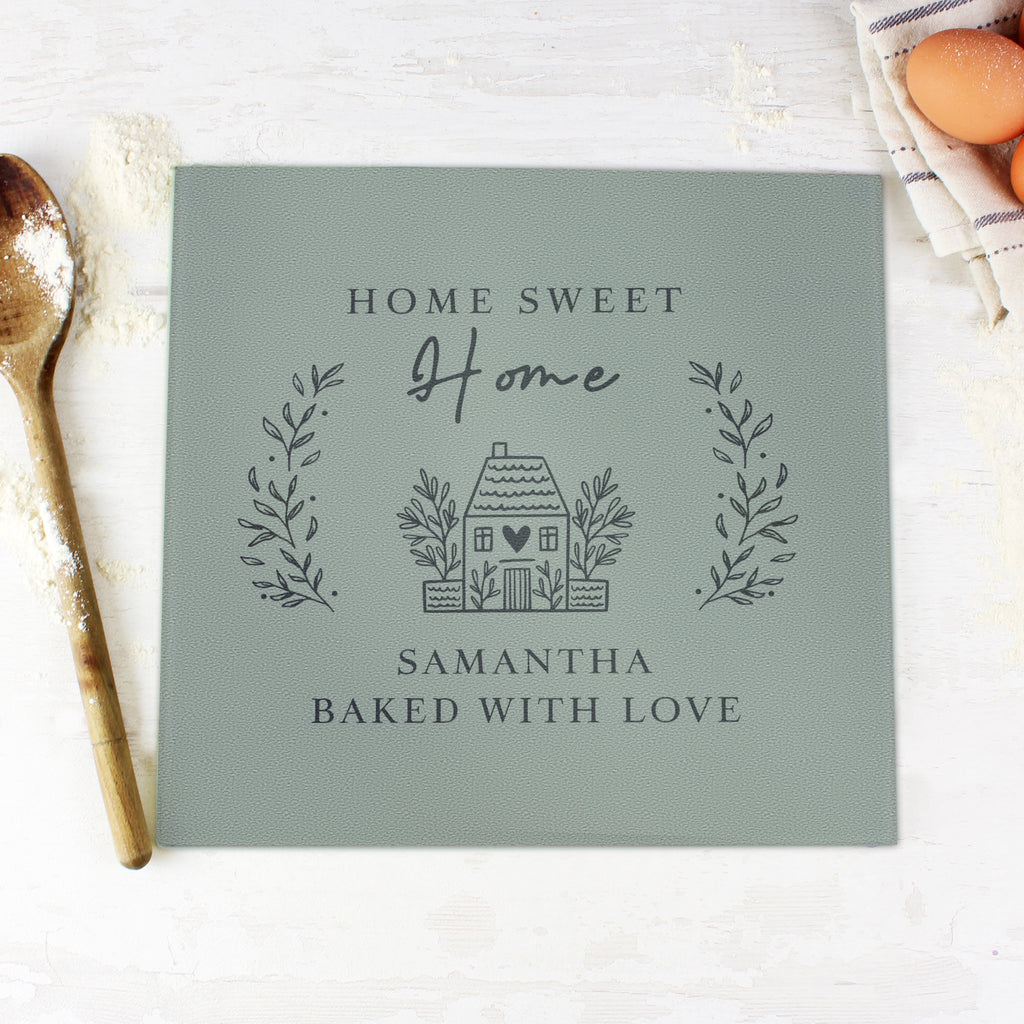 Personalised HOME Glass Chopping Board/Worktop Saver for Mother's Day