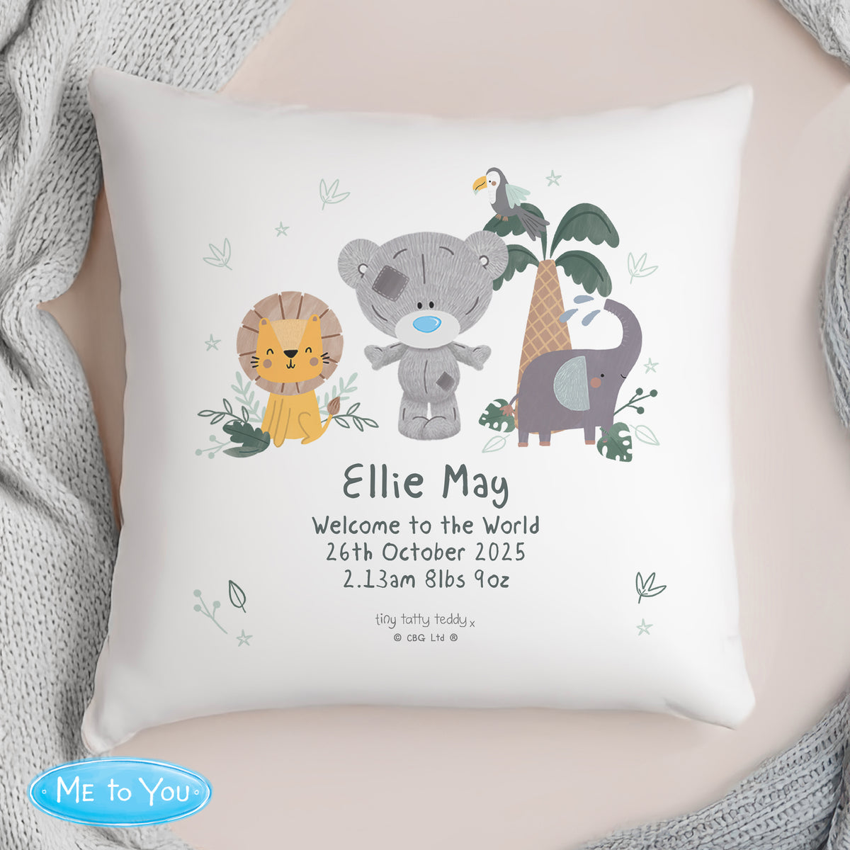 Personalised Tiny Tatty Teddy Jungle Animals Cushion | Textiles | Inspired Creative Gifts