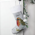 Personalised Robin Silver Grey Stocking |  | Inspired Creative Gifts