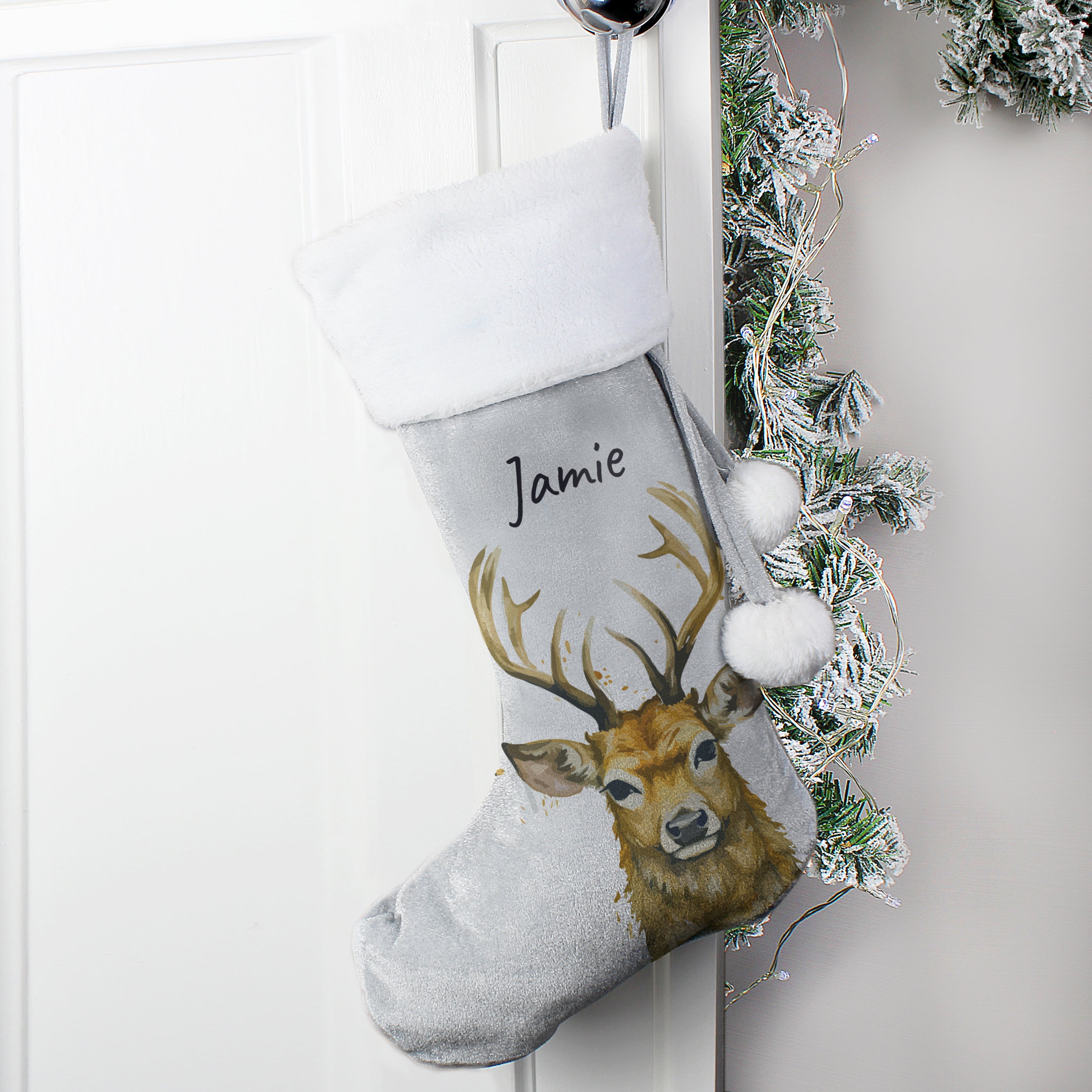 Personalised Stag Silver Grey Stocking |  | Inspired Creative Gifts