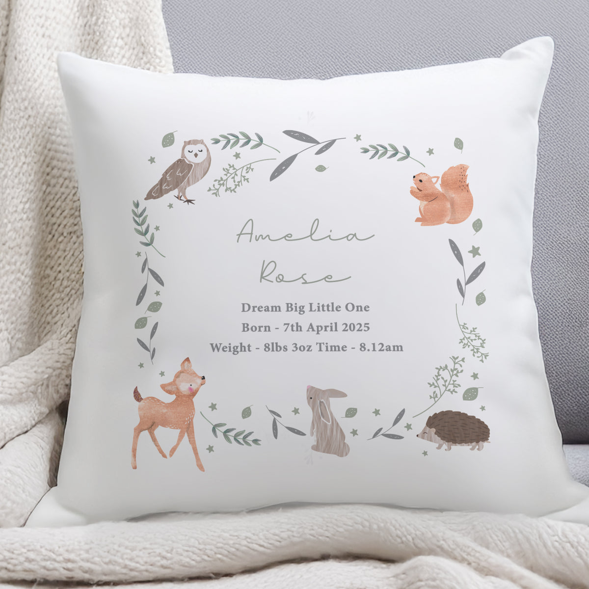 Personalised Woodland Animals Cushion | Textiles