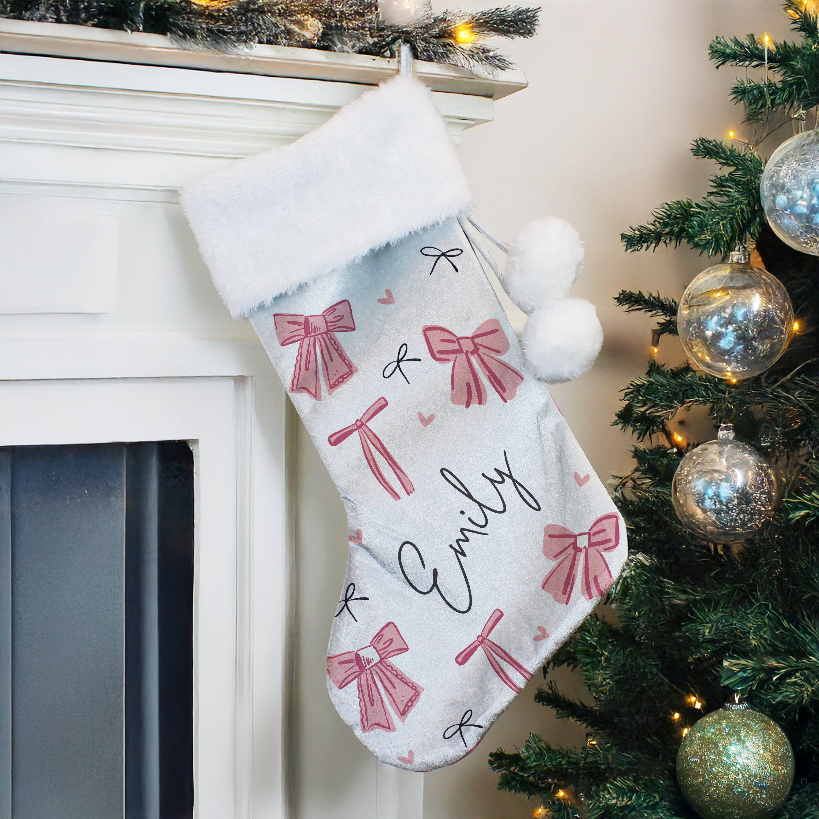 Personalised Pink Bow Christmas Stocking |  | Inspired Creative Gifts