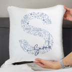 Personalised Floral Blue Initial Cushion | Textiles