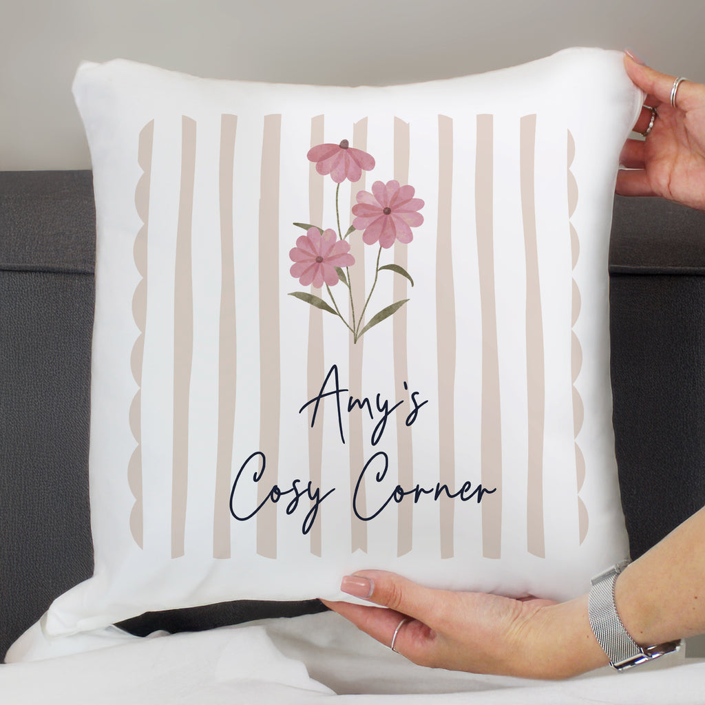 Personalised Floral Stripe Cushion | Textiles