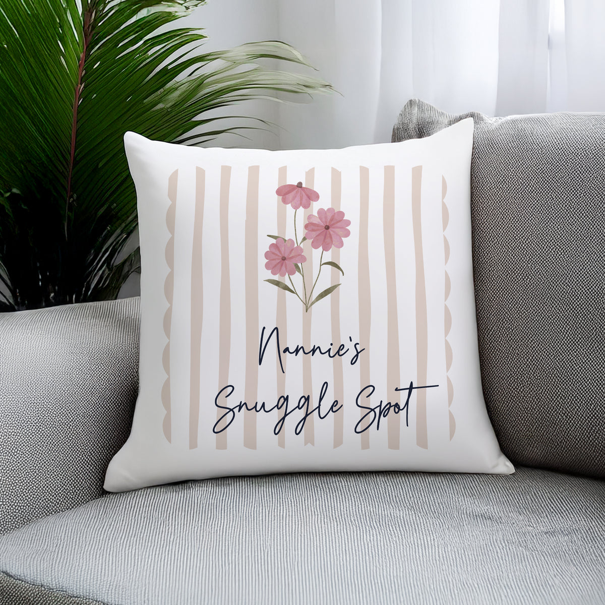 Personalised Floral Stripe Cushion | Textiles