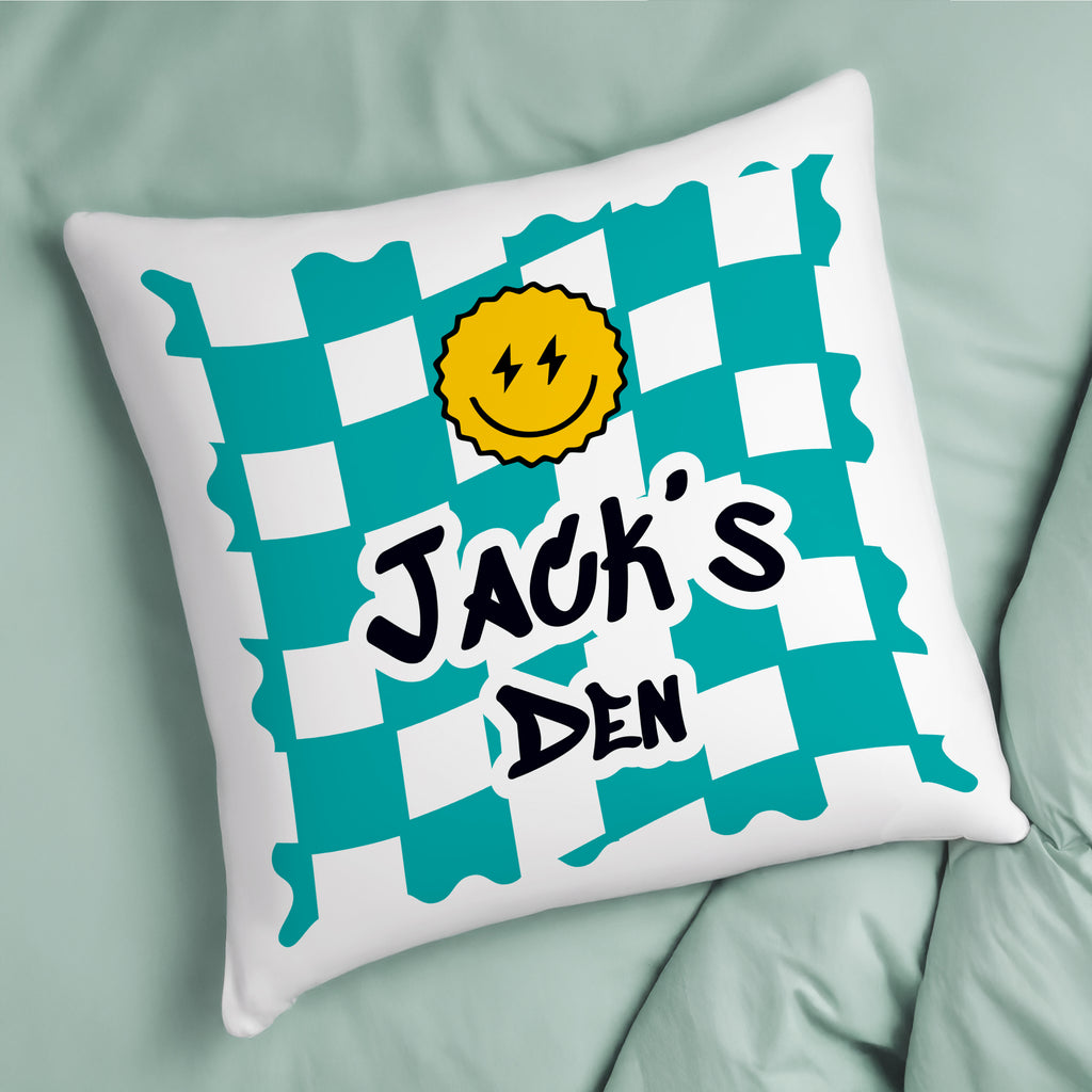 Personalised Blue Check Childrens Bedroom Cushion | Textiles | Inspired Creative Gifts