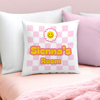 Personalised Pink Check Childrens Bedroom Cushion | Textiles