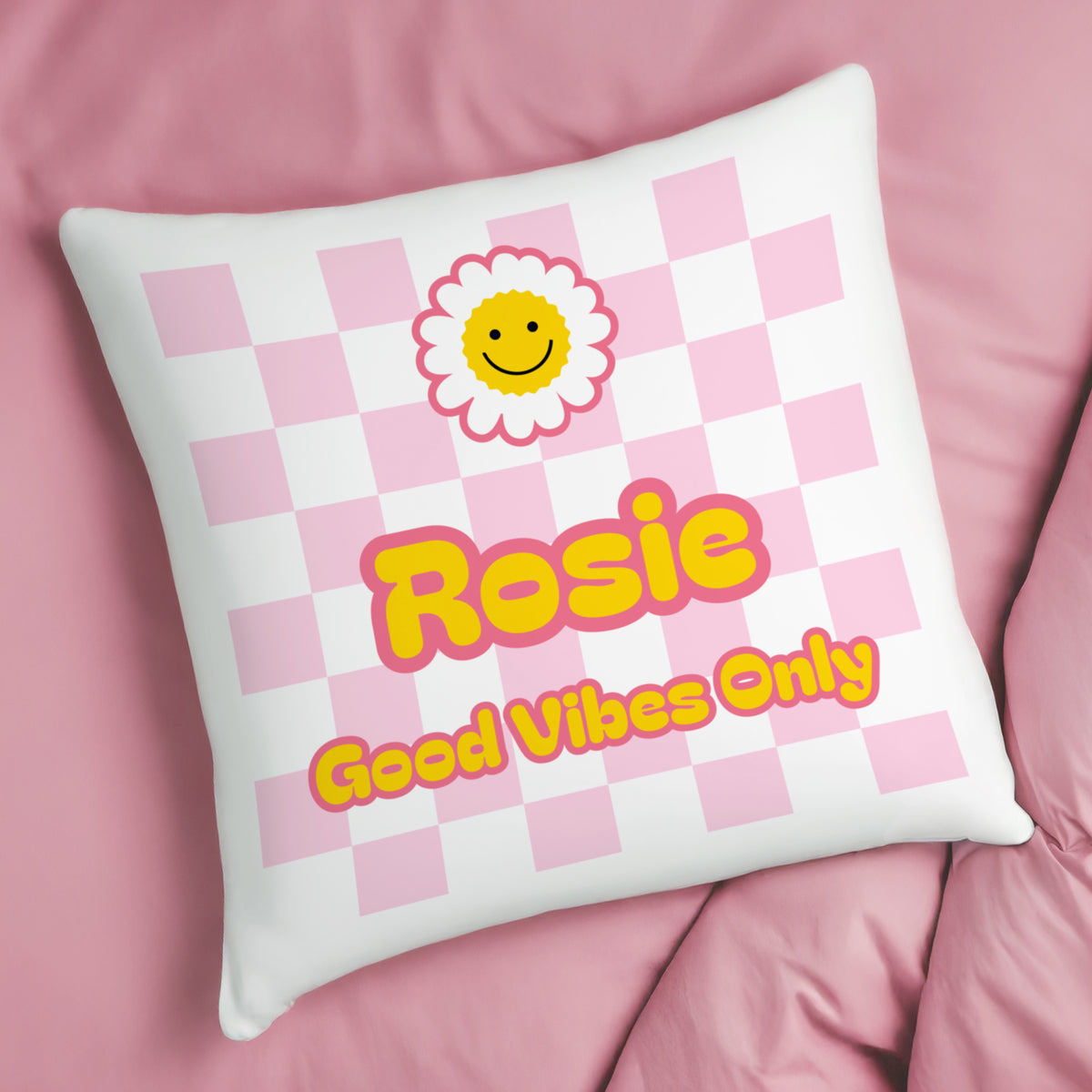 Personalised Pink Check Childrens Bedroom Cushion | Textiles
