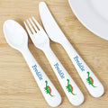 Personalised Dinosaur 3 Piece Plastic Cutlery Set | Mealtime Essentials | Inspired Creative Gifts