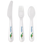 Personalised Dinosaur 3 Piece Plastic Cutlery Set | Mealtime Essentials | Inspired Creative Gifts
