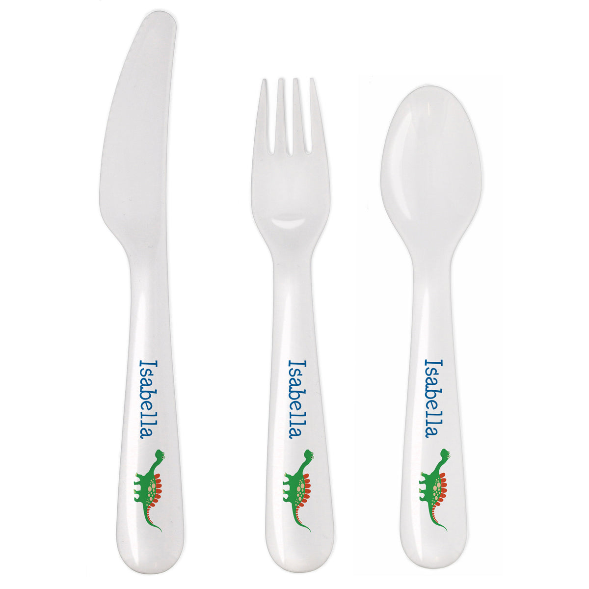 Personalised Dinosaur 3 Piece Plastic Cutlery Set | Mealtime Essentials | Inspired Creative Gifts