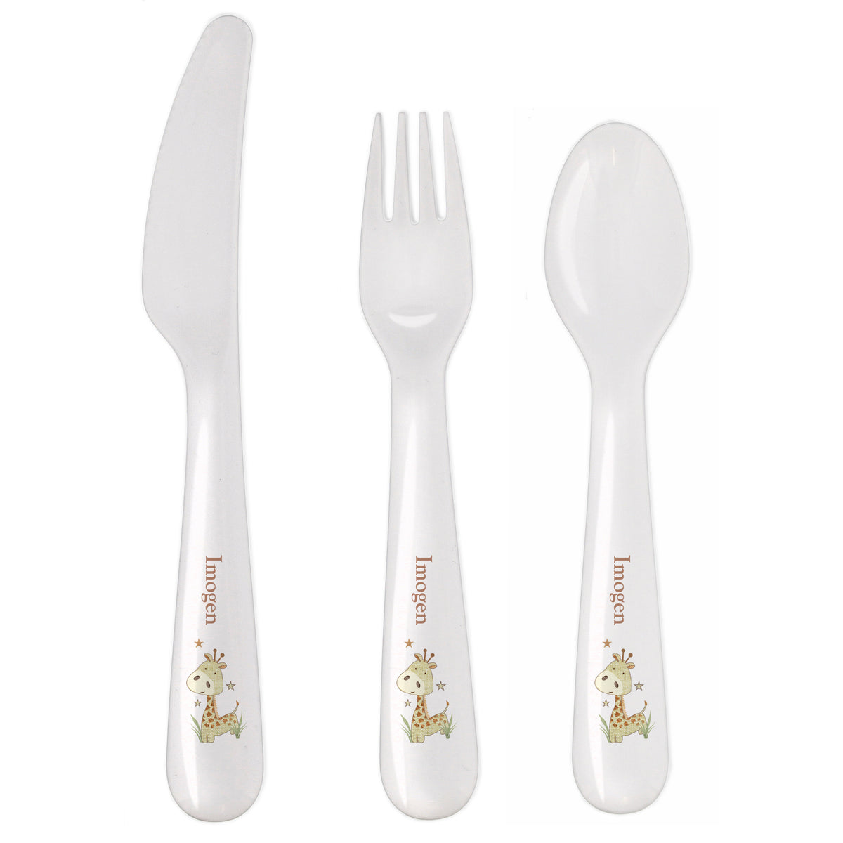 Personalised Hessian Giraffe 3 Piece Plastic Cutlery Set | Mealtime Essentials | Inspired Creative Gifts