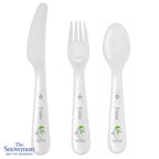 Personalised The Snowman and the Snowdog 3 Piece Plastic Cutlery Set for Christening