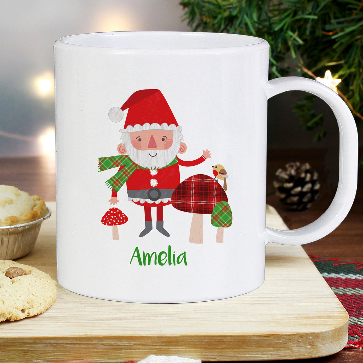 Personalised Christmas Toadstool Santa Plastic Mug for Christmas
