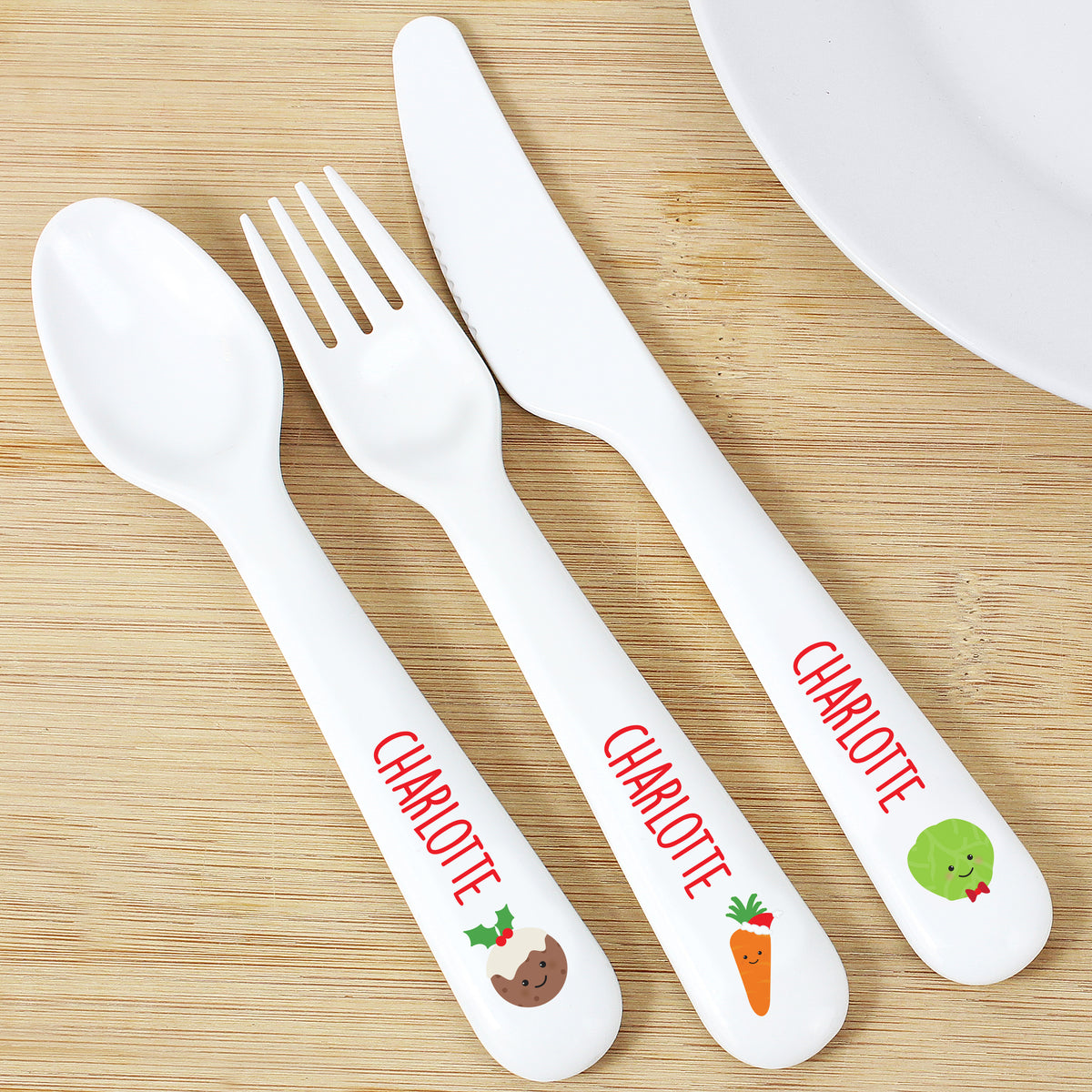Personalised 'First Christmas Dinner' 3 Piece Plastic Cutlery Set | Kitchen, Baking & Dining Gifts | Christmas Gift