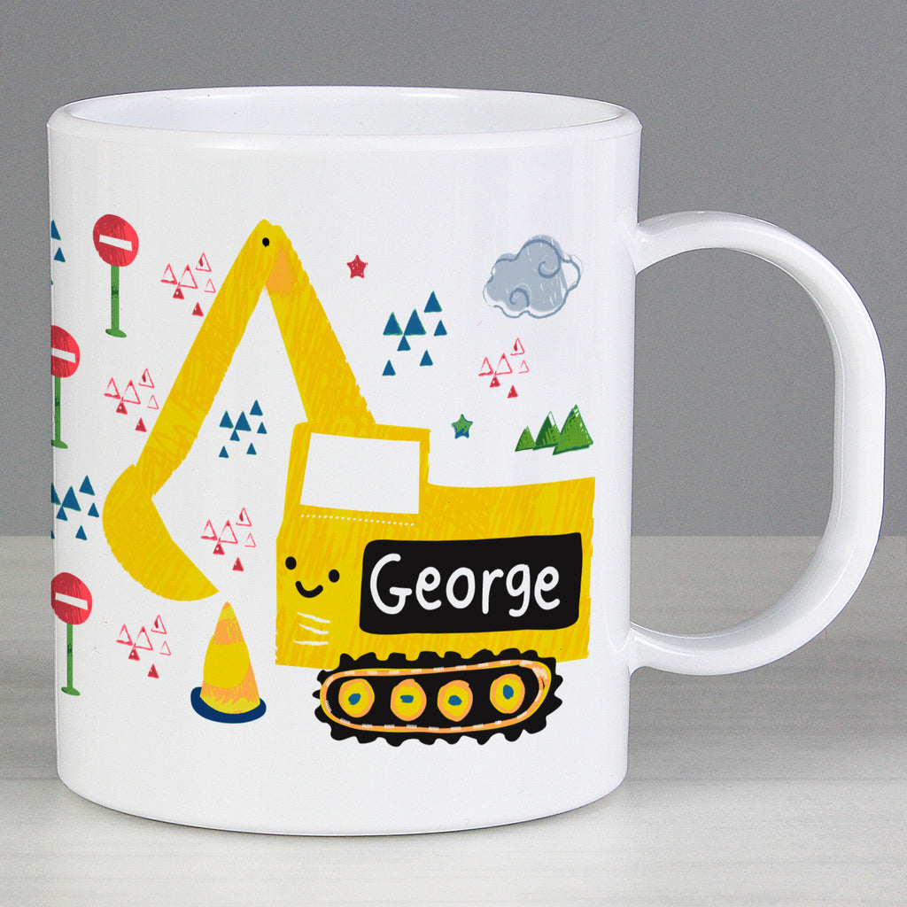 Personalised Digger Plastic Mug | Birthday Gift
