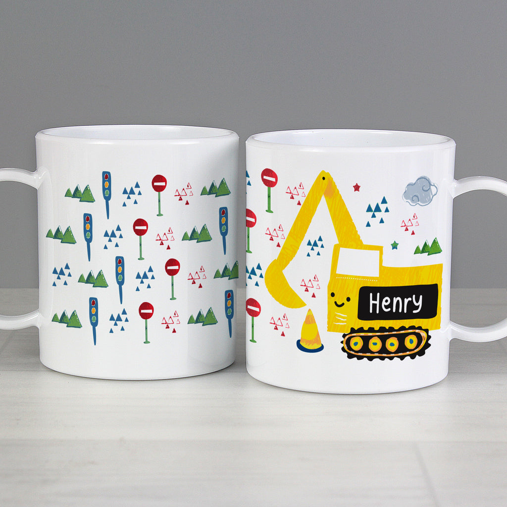 Personalised Digger Plastic Mug | Birthday Gift