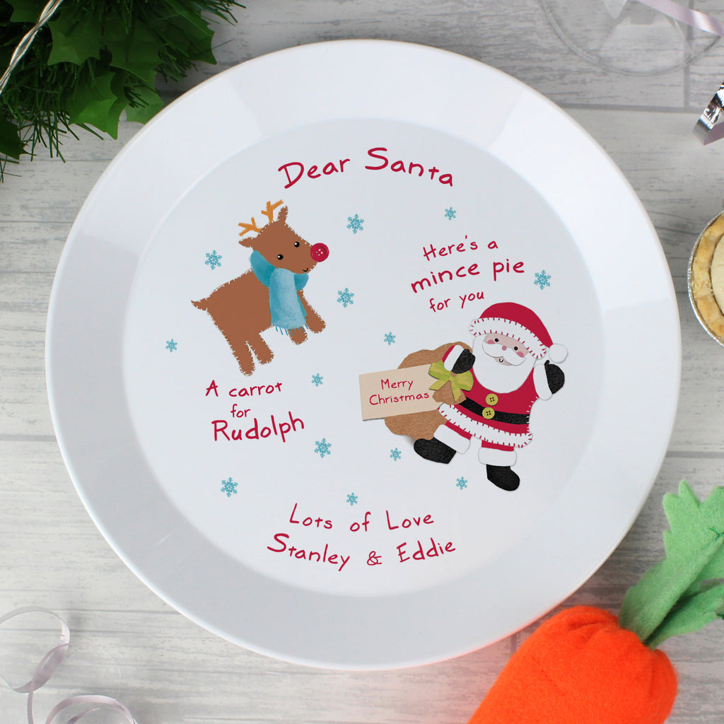 Personalised Santa and Rudolph Christmas Eve Mince Pie Plastic Plate | Christmas Gift