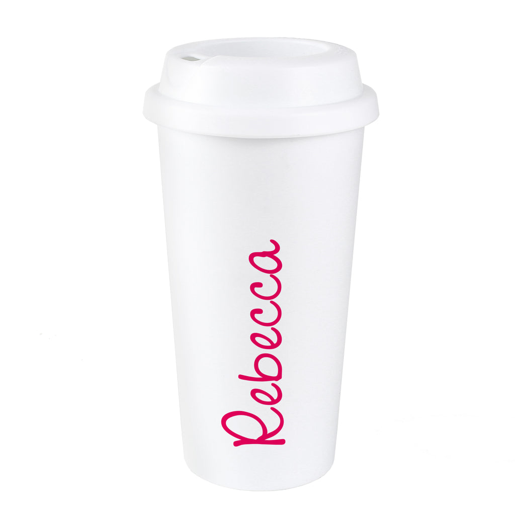 Personalised Pink Name Insulated Reusable Eco Travel Cup - Travel Mug - Inspired Creative Gifts
