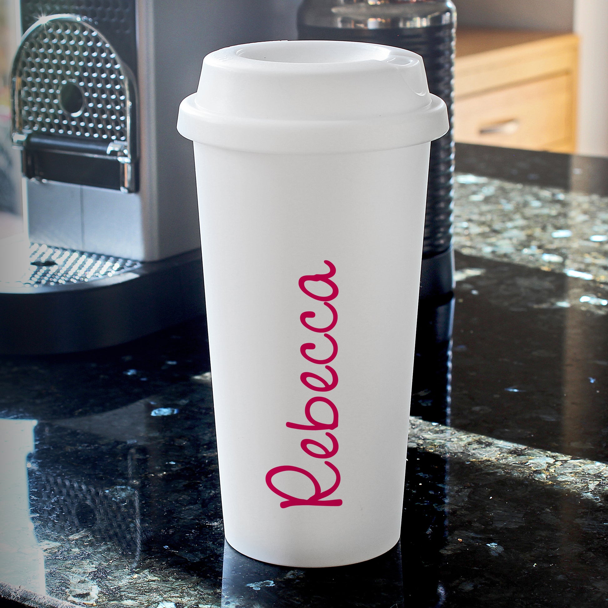 Personalised Pink Name Insulated Reusable Eco Travel Cup - Inspired Creative Gifts