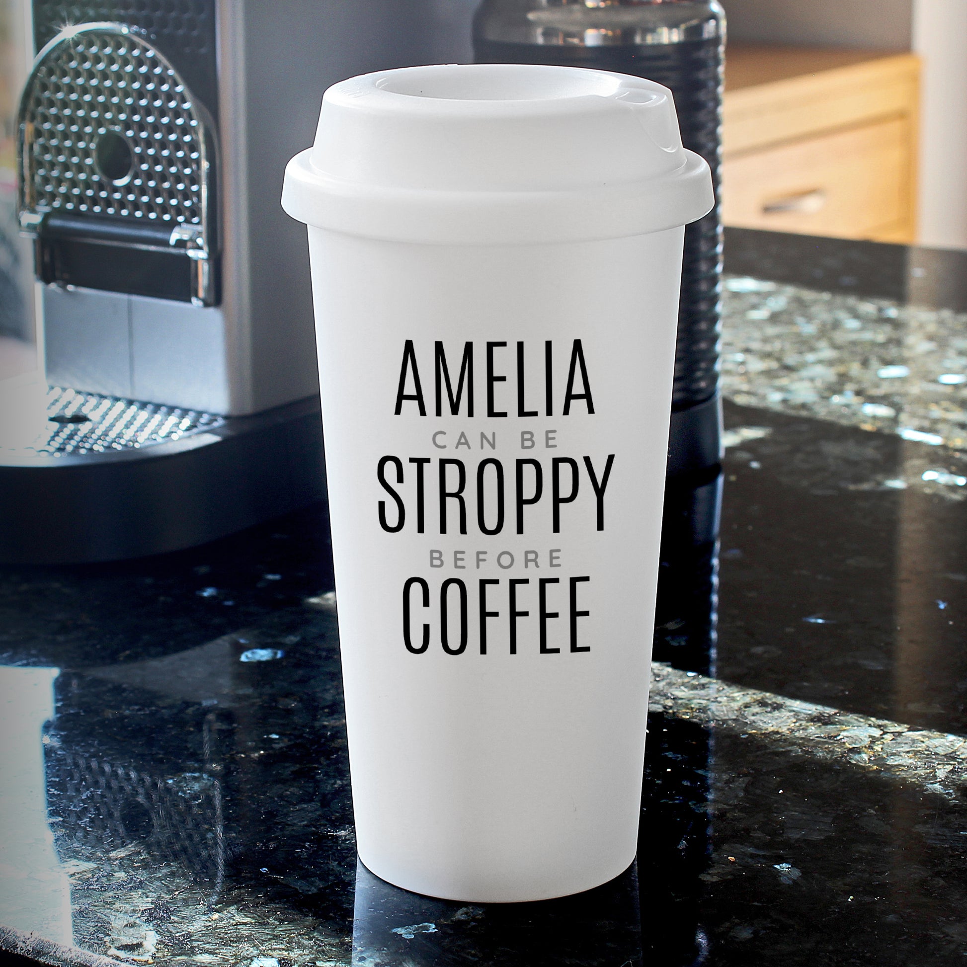 Personalised Black Text Slogan Insulated Reusable Eco Travel Cup - Inspired Creative Gifts