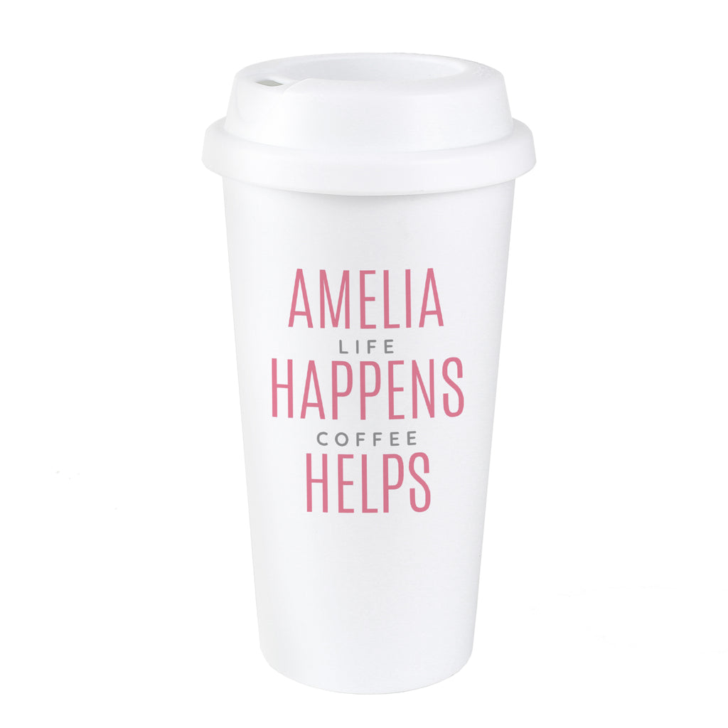 Personalised Pink Text Slogan Insulated Reusable Eco Travel Cup - Travel Mug - Inspired Creative Gifts