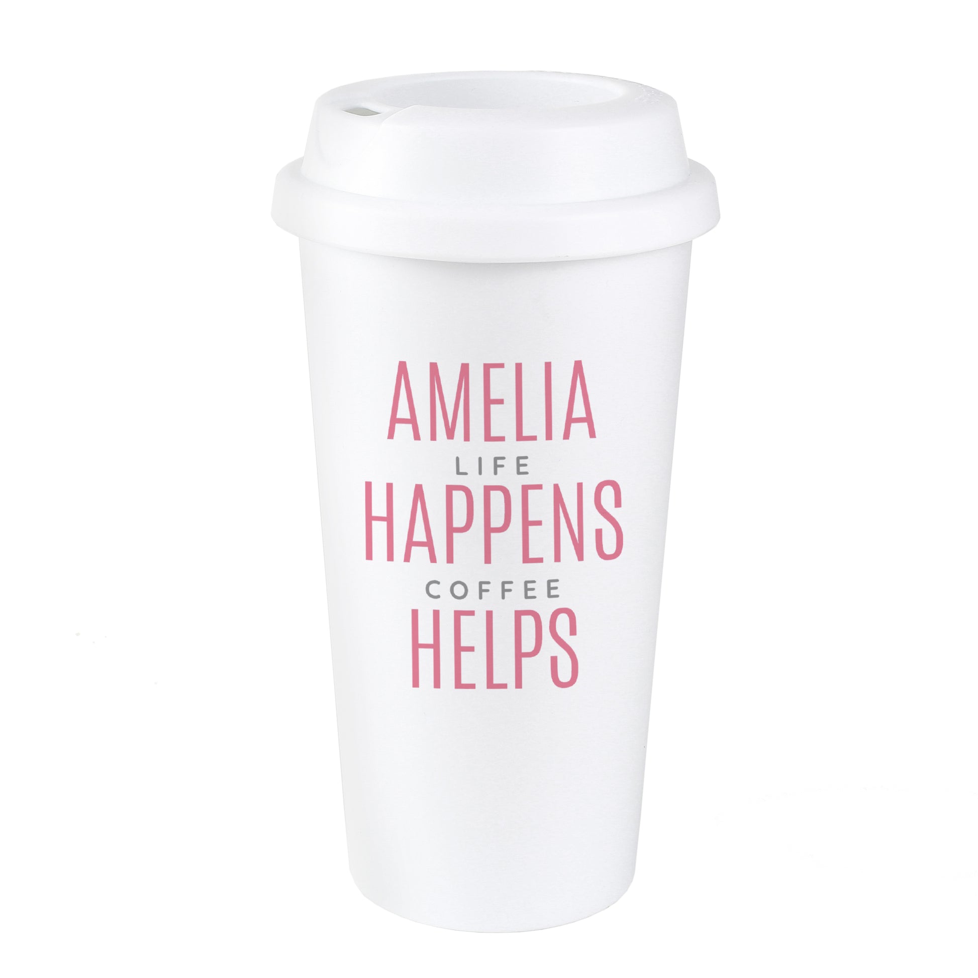 Personalised Pink Text Slogan Insulated Reusable Eco Travel Cup - Inspired Creative Gifts