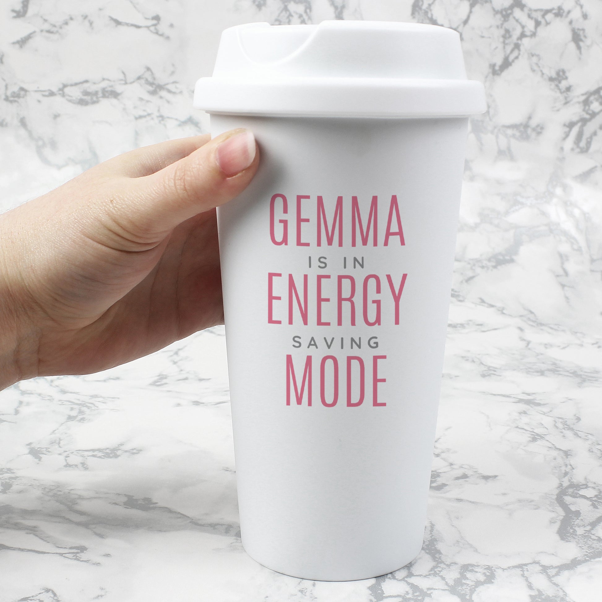 Personalised Pink Text Slogan Insulated Reusable Eco Travel Cup - Inspired Creative Gifts