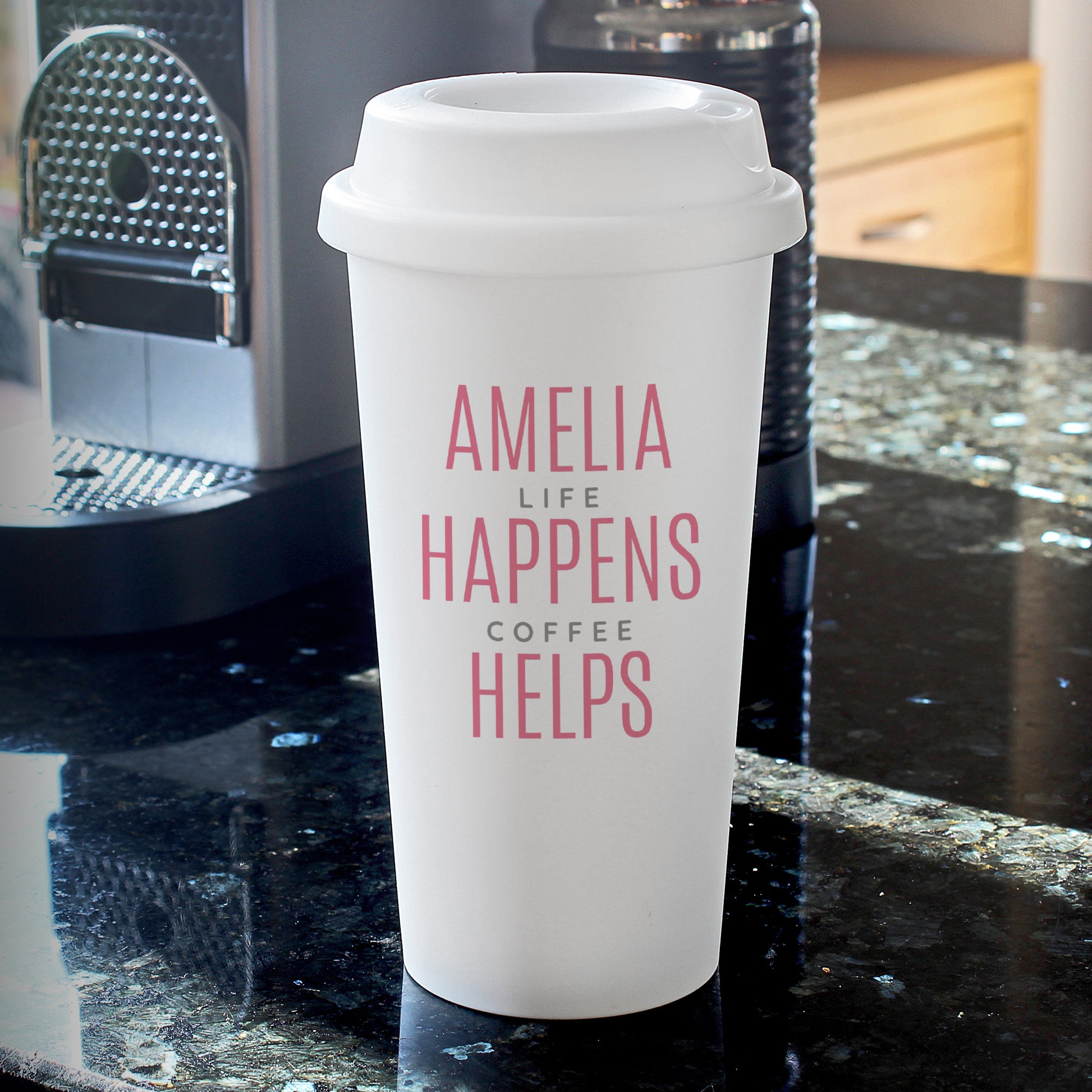 Personalised Pink Text Slogan Insulated Reusable Eco Travel Cup - Inspired Creative Gifts